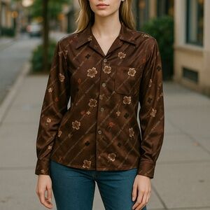 2/$30 Vintage 70s Stuart Mann of California Long-sleeved Disco Shirt Men's M